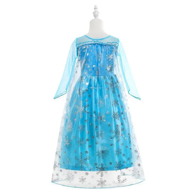Blue Frozen Queen Elsa children's dress with polyester lining, size options 100cm to 150cm, front view
