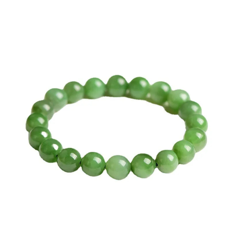 Natural jasper ball bracelet showing polished Hetian jade and jasper stone beads in one of five available sizes from 4mm to 12.8mm.
