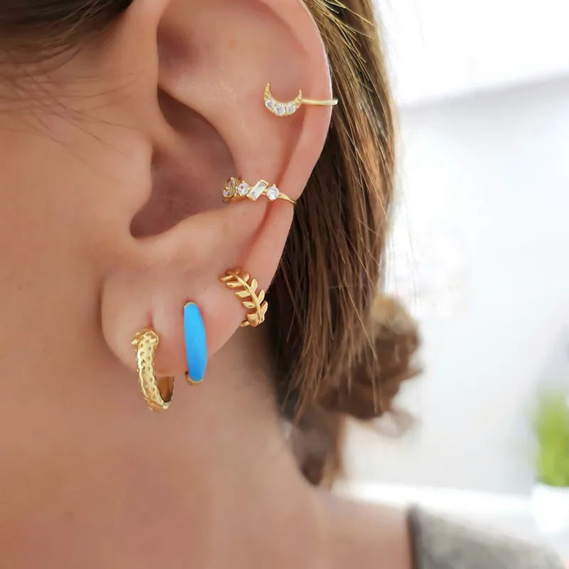 Geometric U-shaped epoxy oval curved earrings in multiple colours with silver needle copper construction