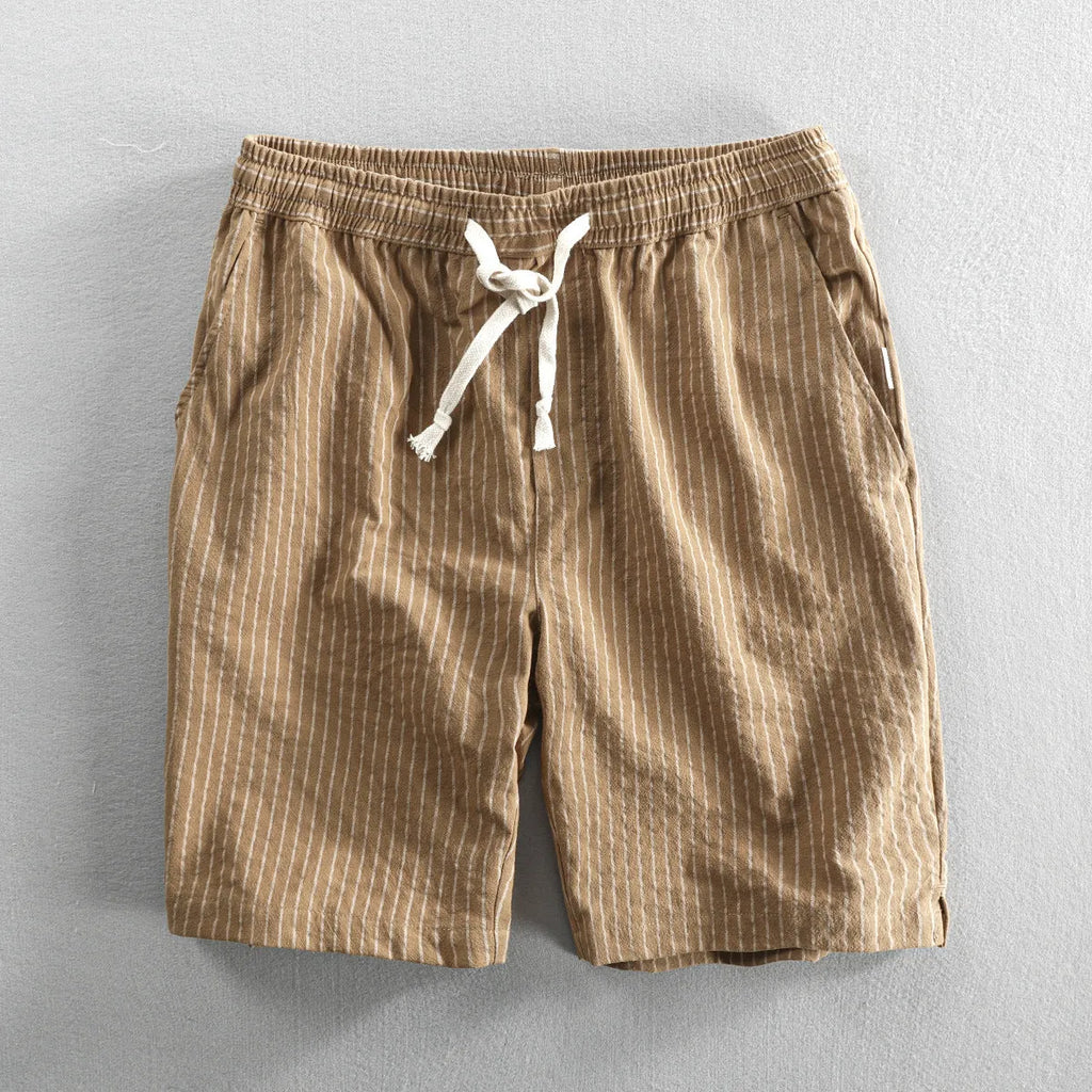 Men's striped casual cotton shorts with micro elasticity in loose straight leg design