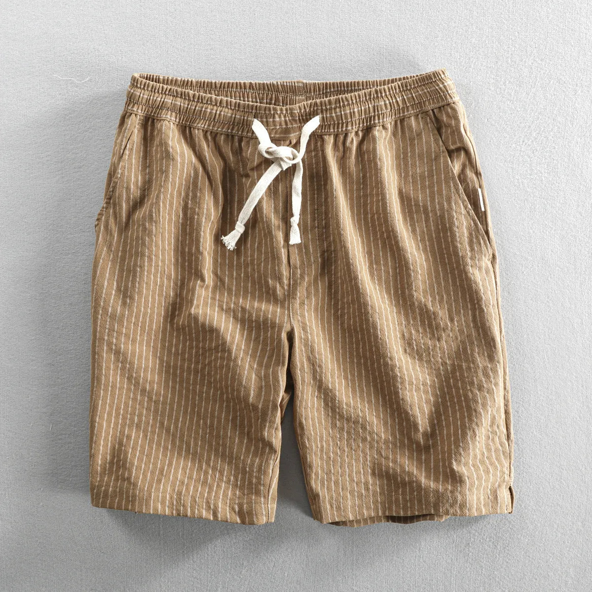 Men's striped casual cotton shorts with micro elasticity in loose straight leg design
