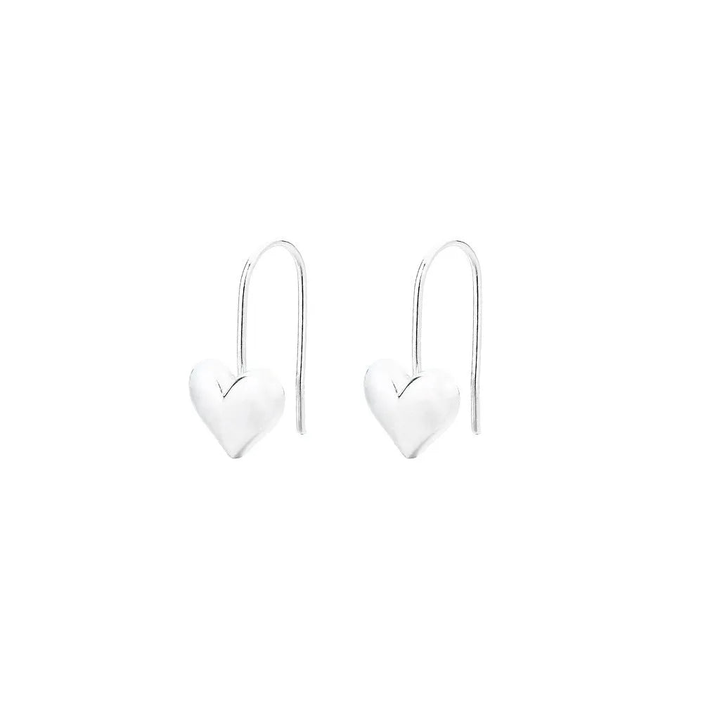 Korean style glossy heart-shaped copper earrings with silver finish for women