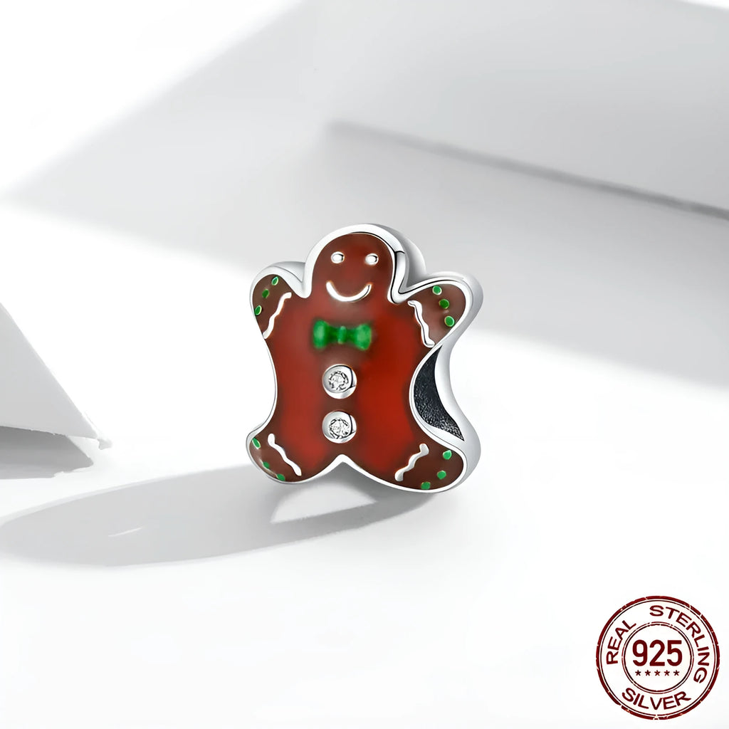925 sterling silver Christmas gingerbread man bead with SCC2037 colour and 0.5 cm aperture