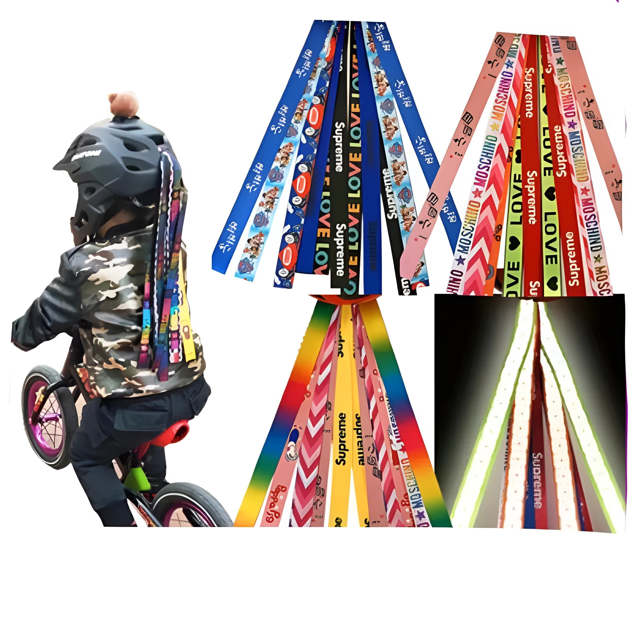 Children's helmet decorative ribbons in various colours for roller skating and ski helmets