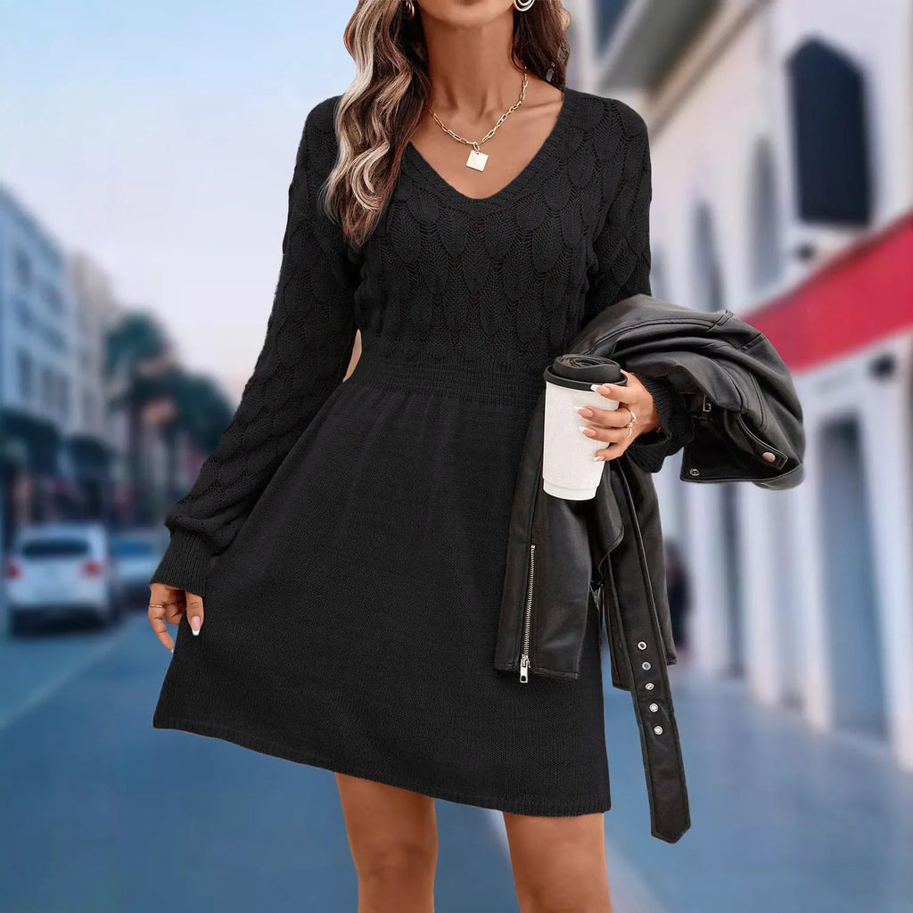 Ethnic style V-neck long sleeve beach dress with high waist and artistic 3D pattern in apricot colour.