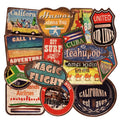 Collection of 36 retro beach and surfing themed PVC stickers with matte finish ranging 6-10cm
