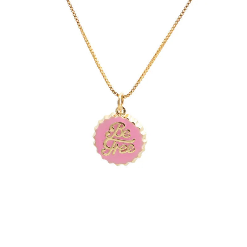 Copper bottle cap pendant necklace with electroplated finish on 40cm box chain