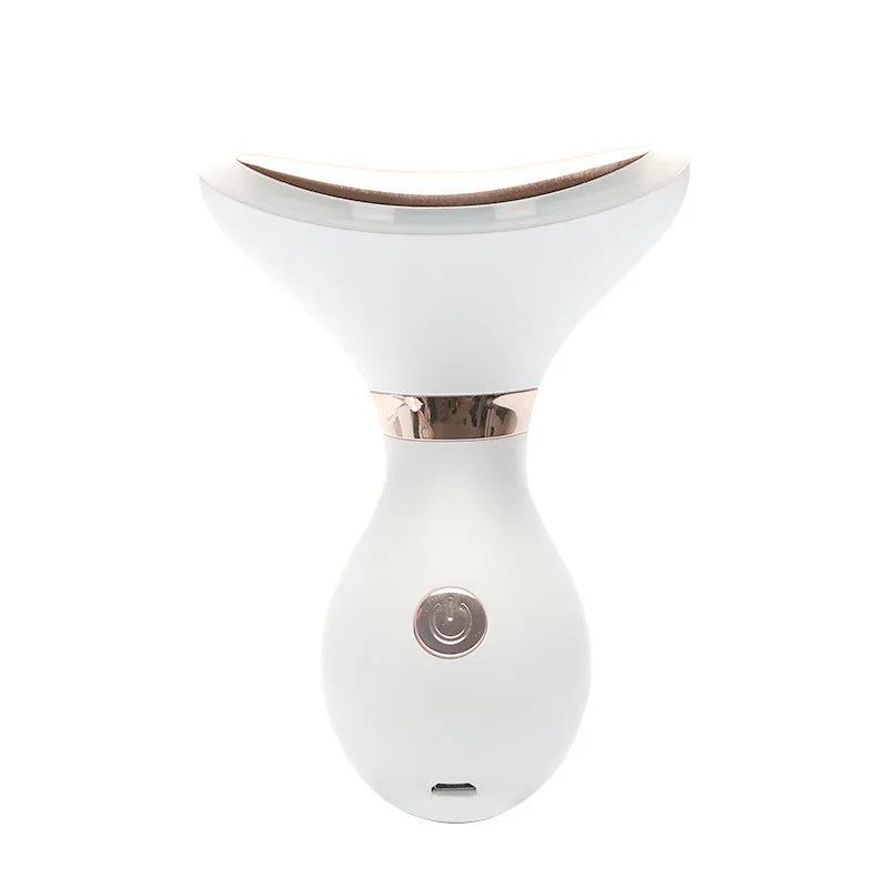 Portable USB rechargeable beauty instrument with white casing and metal light head for neck wrinkle removal
