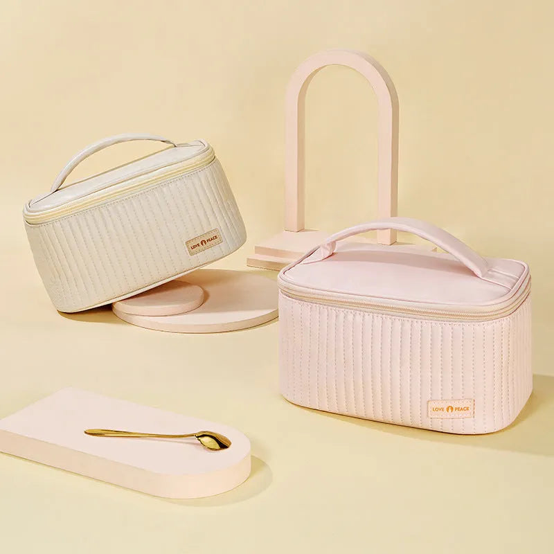 Open-top PU leather makeup bag with zip closure in a choice of six colours.