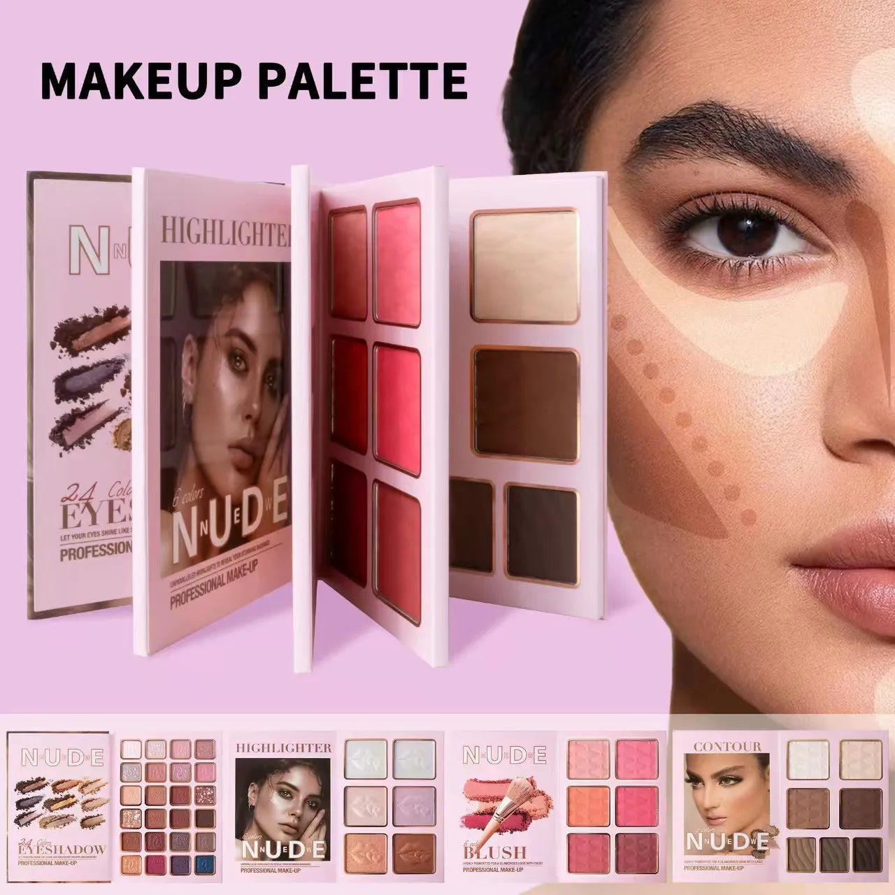 Multifunctional eye shadow plate with matte and shimmer blush and highlight integrated makeup set U137A