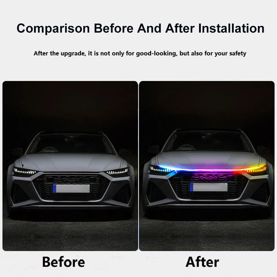 GM car engine cover LED light strip kit in 1.2m 1.5m 1.8m lengths with white red ice blue and colourful streamer modes