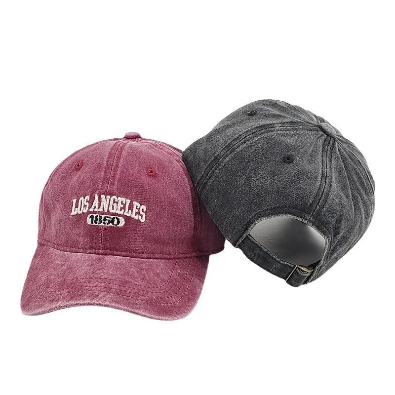 Personalised adult peaked cap with distressed letters embroidery in adjustable sizing