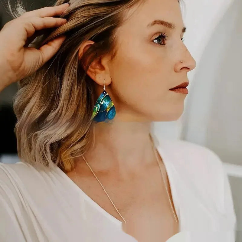 Acrylic flat branch knot drop earrings with printed detailing and secure backing hardware