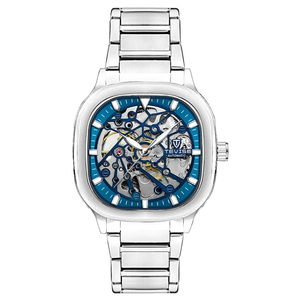 Automatic mechanical men's watch with all-metal case, stainless steel strap and mineral glass lens