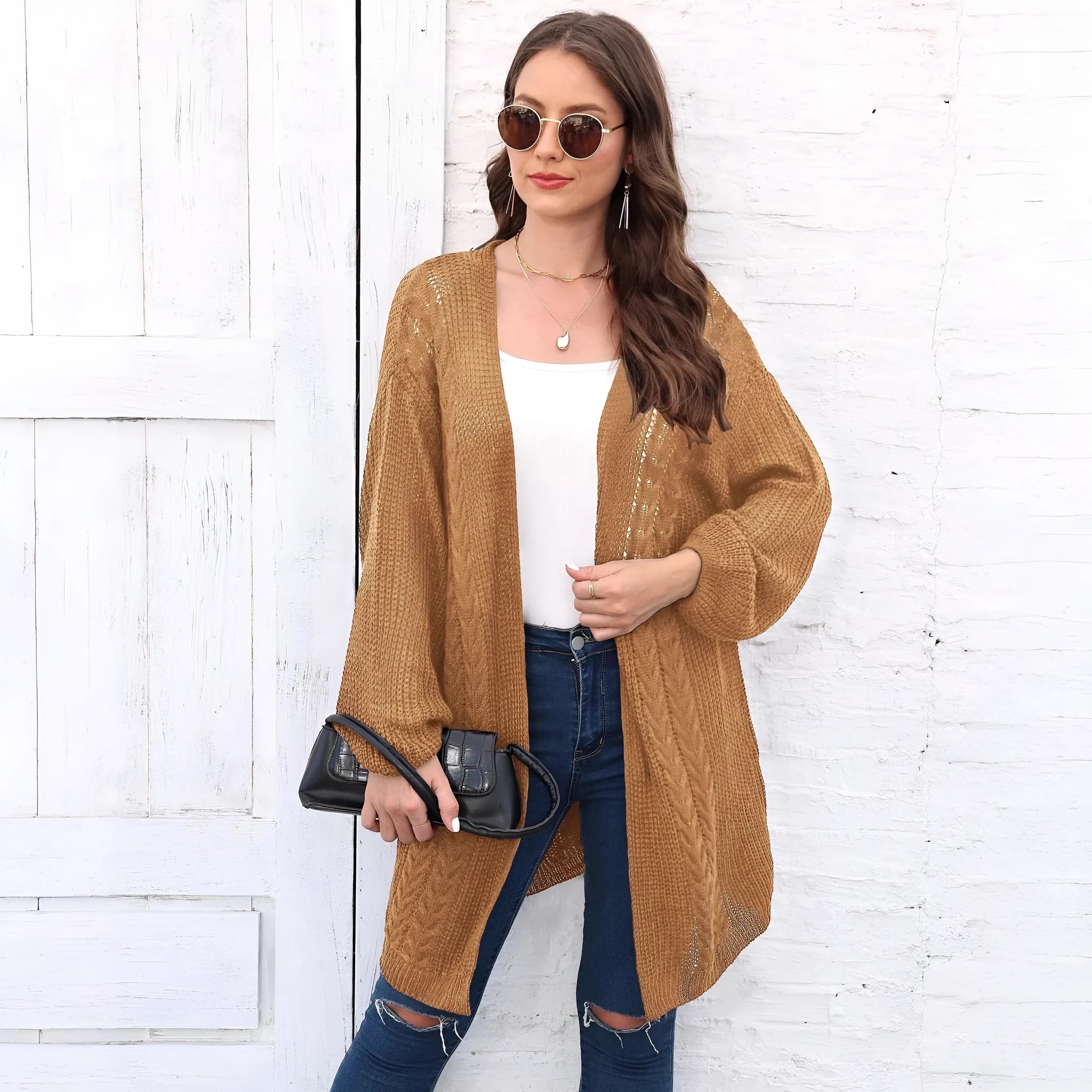 Women's loose acrylic sweater coat in European style with free size fit