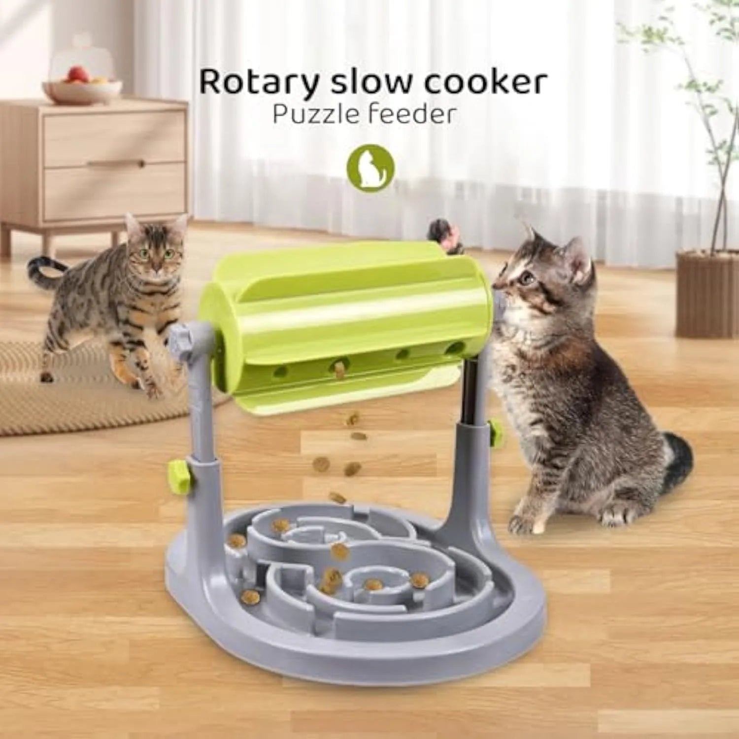 Adjustable height interactive pet food puzzle slow feeder in blue, green, or pink colours for dogs and cats