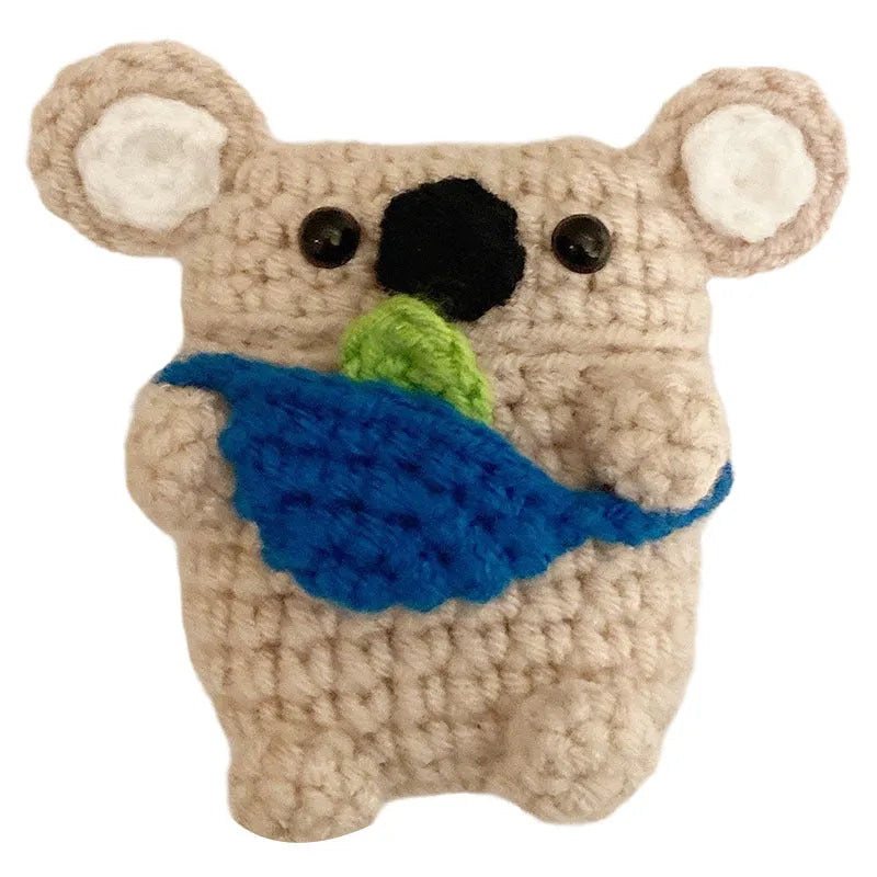 Hand-knitted koala bear backpack design cover for Apple AirPods and AirPods Pro charging case.