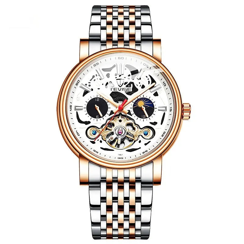 Men's mechanical tourbillon watch with waterproof case and luminous hands in multiple colour options