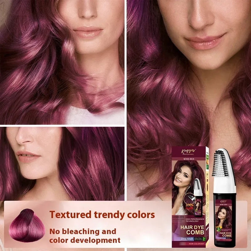 Easy comb applicator hair dye bottle in brown, wine red, and dark brown shades, 200ml.