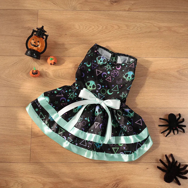 Colourful pumpkin print double-layer dog skirt with elastic waistband for Halloween