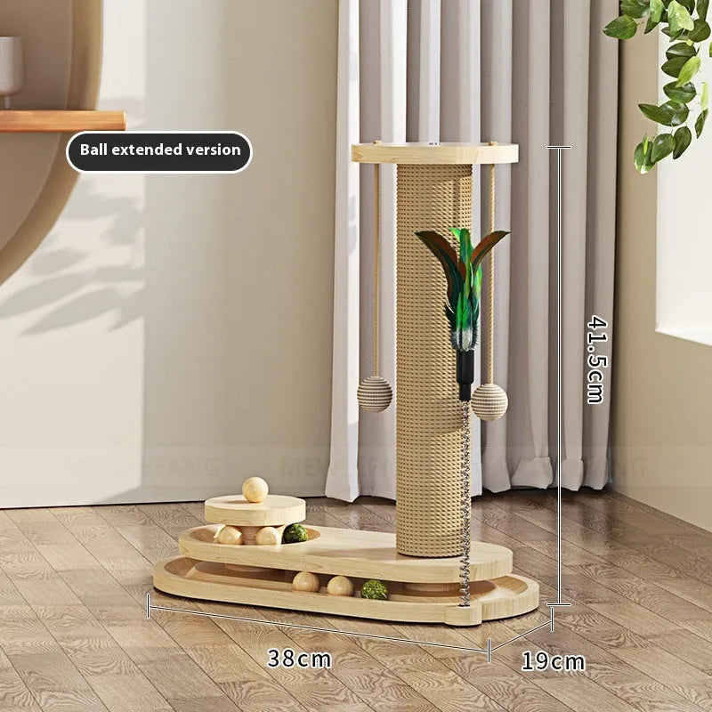 Solid wood cat turntable scratching post with natural wood scratching surface and multiple design variants