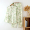Women's pure cotton gauze long sleeve trouser set in frosted pine tree colours
