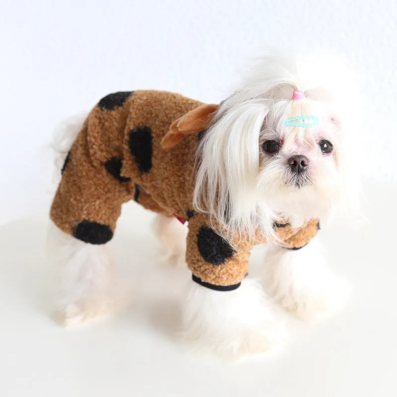 Polka dot pet clothing with elk couple pattern in four-legs and skirt styles for dogs and cats