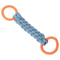 Blue double-ring cotton knot dog toy on white background, 37cm long