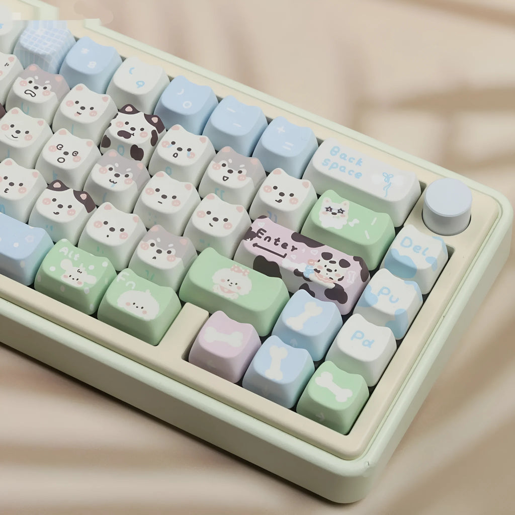 Full set of PBT sublimation keycaps with puppy design for mechanical keyboard replacement
