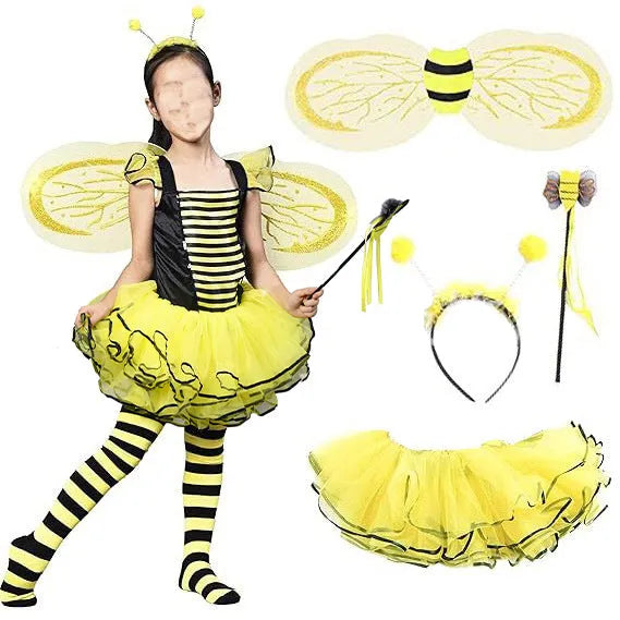 Bee insect wings tutu skirt magic wand set with mesh fabric, free size, for Halloween carnival costume