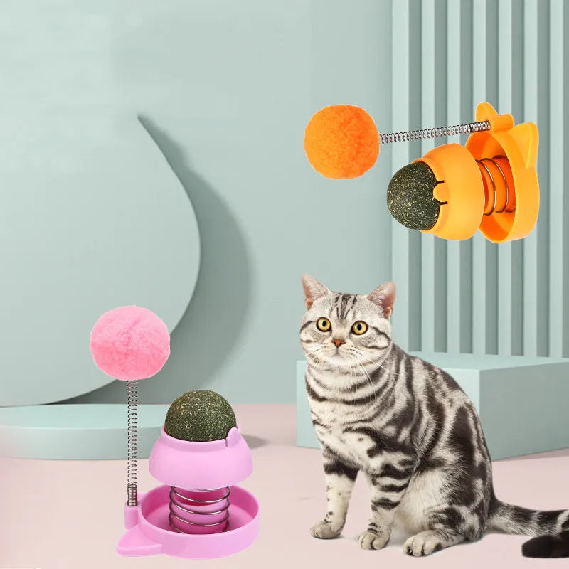 55mm mint-flavoured cat toy ball with self-hi feature and teasing stick for teeth cleaning