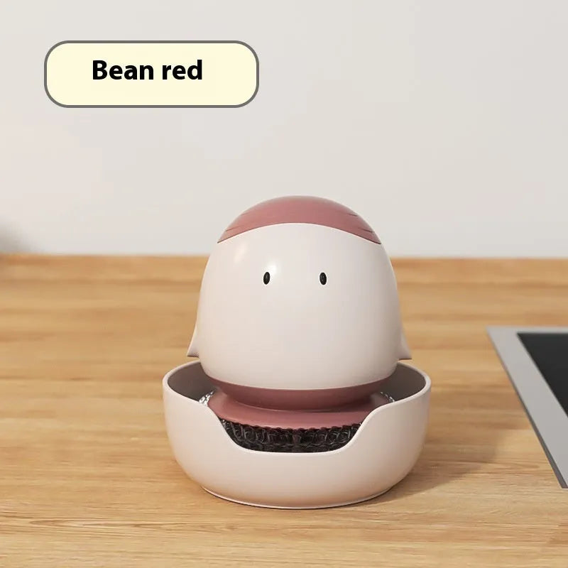 Automatic liquid filling dish brush in bean red with ergonomic handle