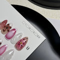 Hand-painted 3D carved nail beauty patches in candy and retro designs on almond-shaped plastic bases.