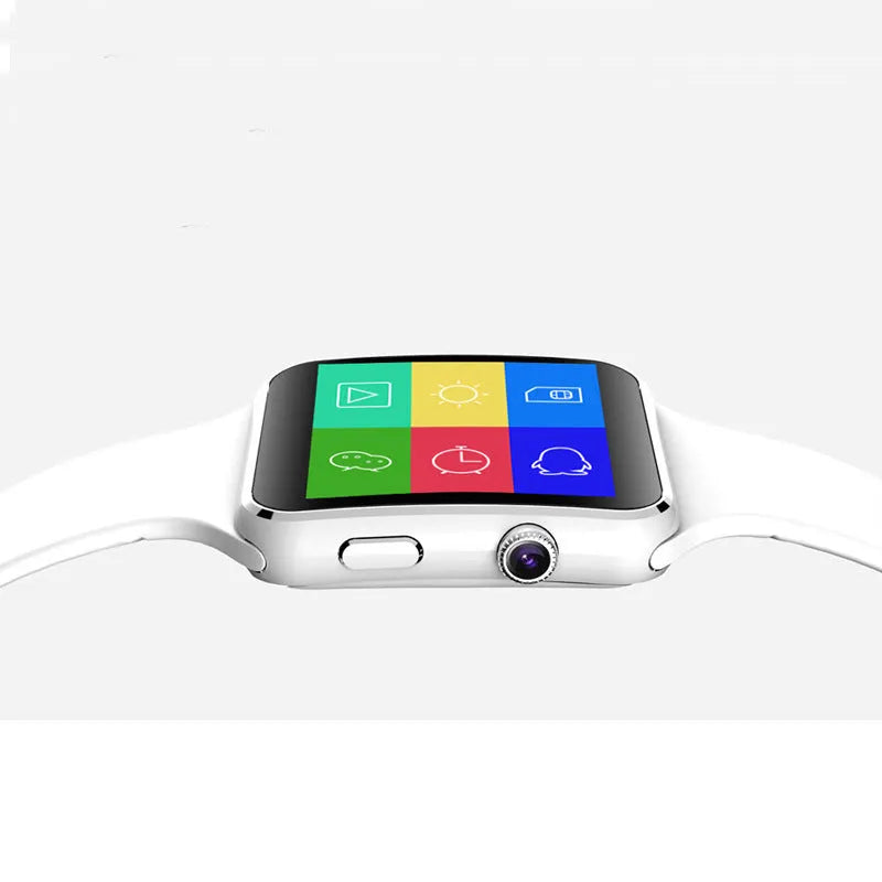 Smart watch with 1.54-inch touch screen and black silicone strap on a wrist.