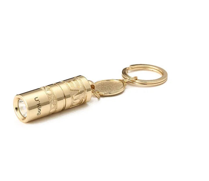 Gold zinc alloy waterproof mini LED flashlight on keyring for outdoor emergencies