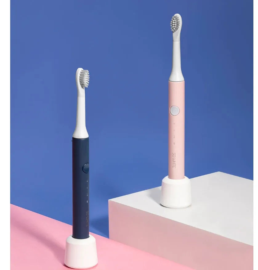Sonic electric toothbrush with round head, blue handle, IPX7 waterproof, 3 vibration modes