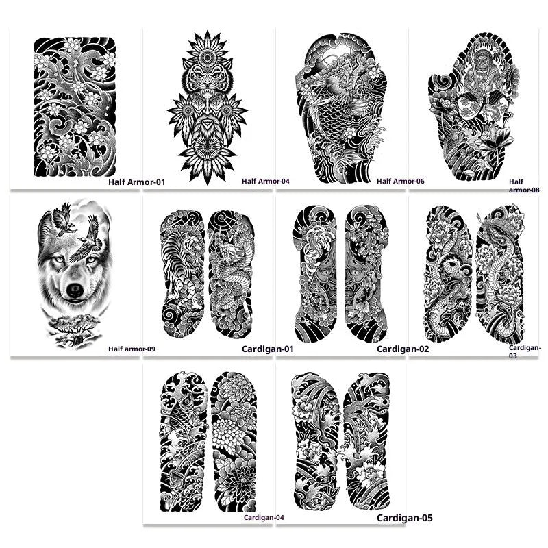 Half a tattoo sticker men's trendy pattern advanced simulation water transfer Chinese style 19x32CM
