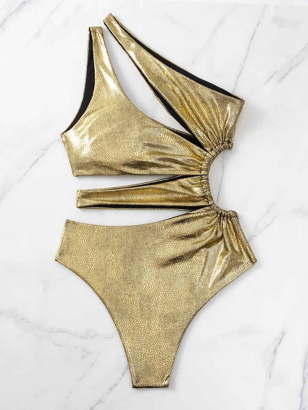 Women's solid gold backless one-piece swimsuit with high elasticity spandex construction
