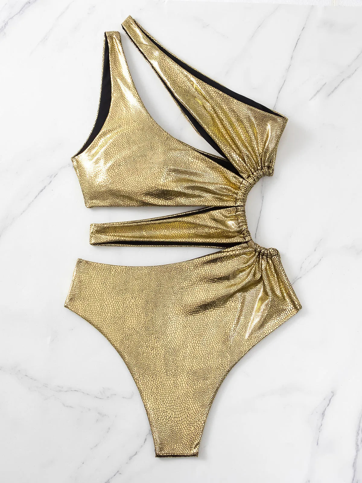 Women's solid gold backless one-piece swimsuit with high elasticity spandex construction