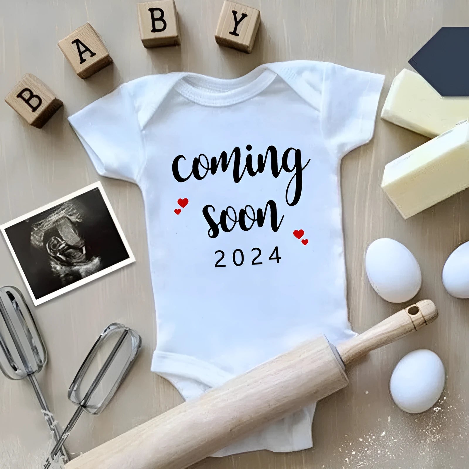 Announced Pregnancy 2024 newborn baby romper in pure cotton with short sleeves, triangle jumpsuit style, white colour, size 0-3M