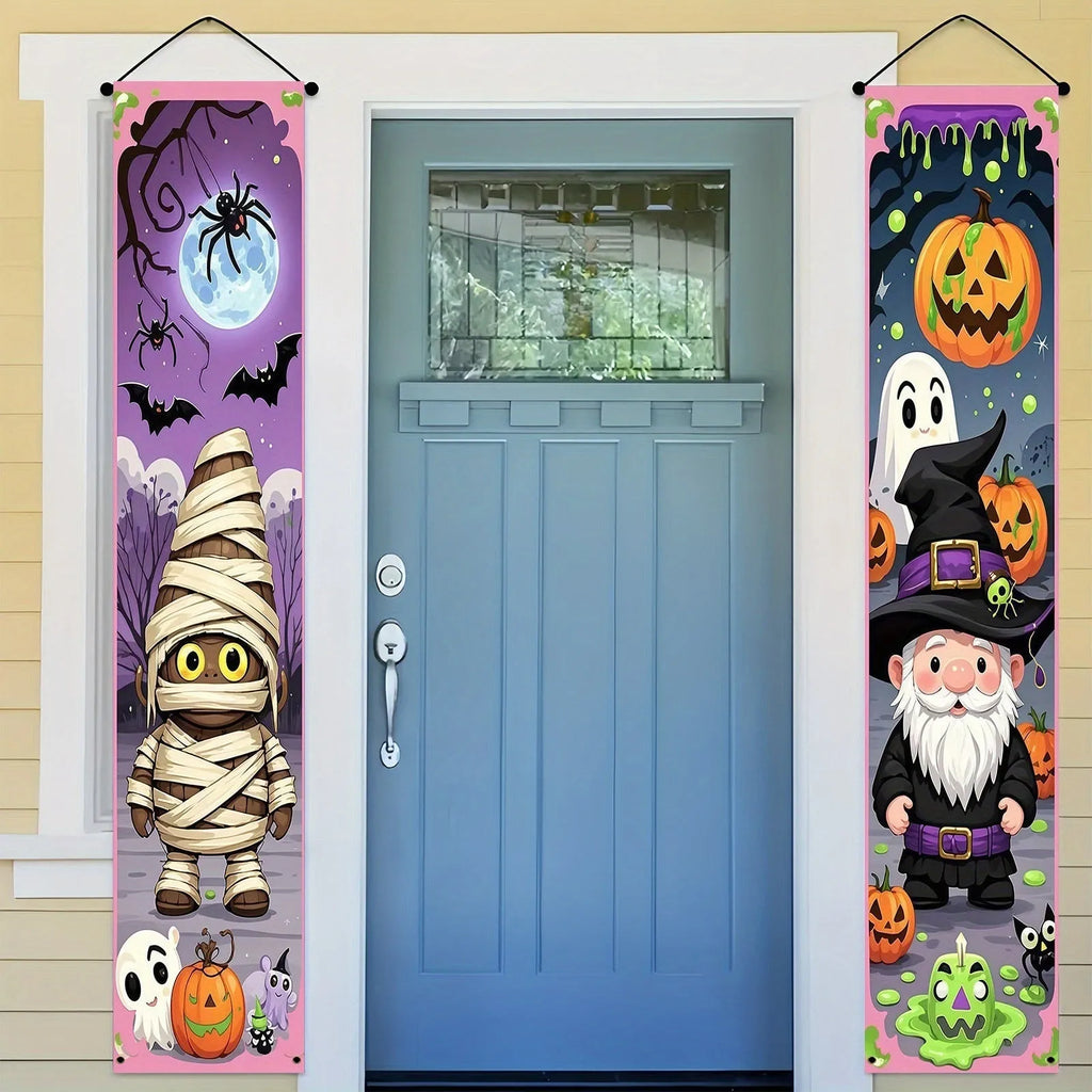 Halloween couplet banner decorations measuring 30x180cm, polyester hanging flag pair for holiday parties