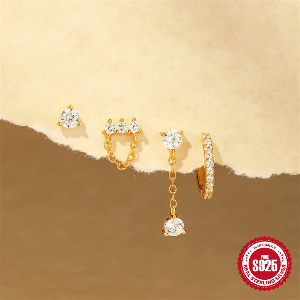 S925 sterling silver clover petal earrings with geometric design and gold electroplating