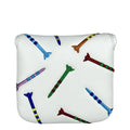 Black and white golf putter protective sleeve with a rocket pattern design.