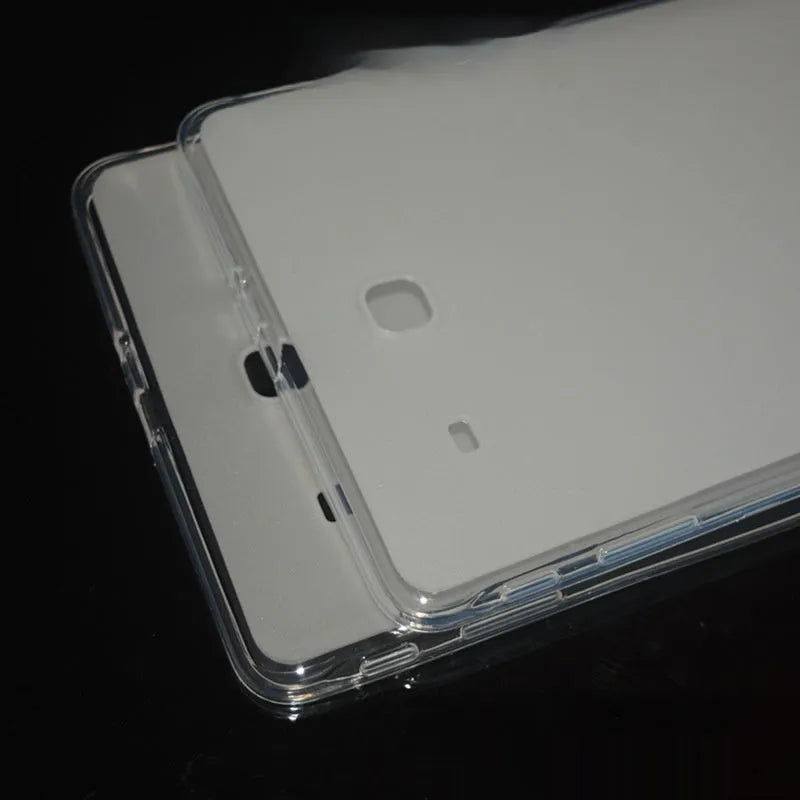 Ultra-thin transparent white silicone tablet protective case showing minimalist clear design
