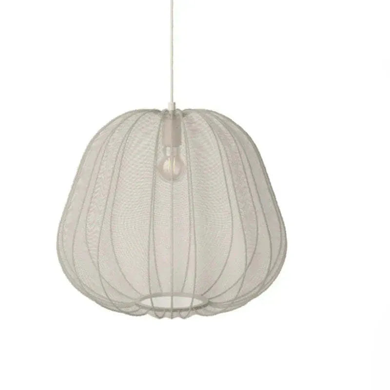 Japanese style pumpkin-shaped ceiling lamp with iron construction in white or grey blue finish