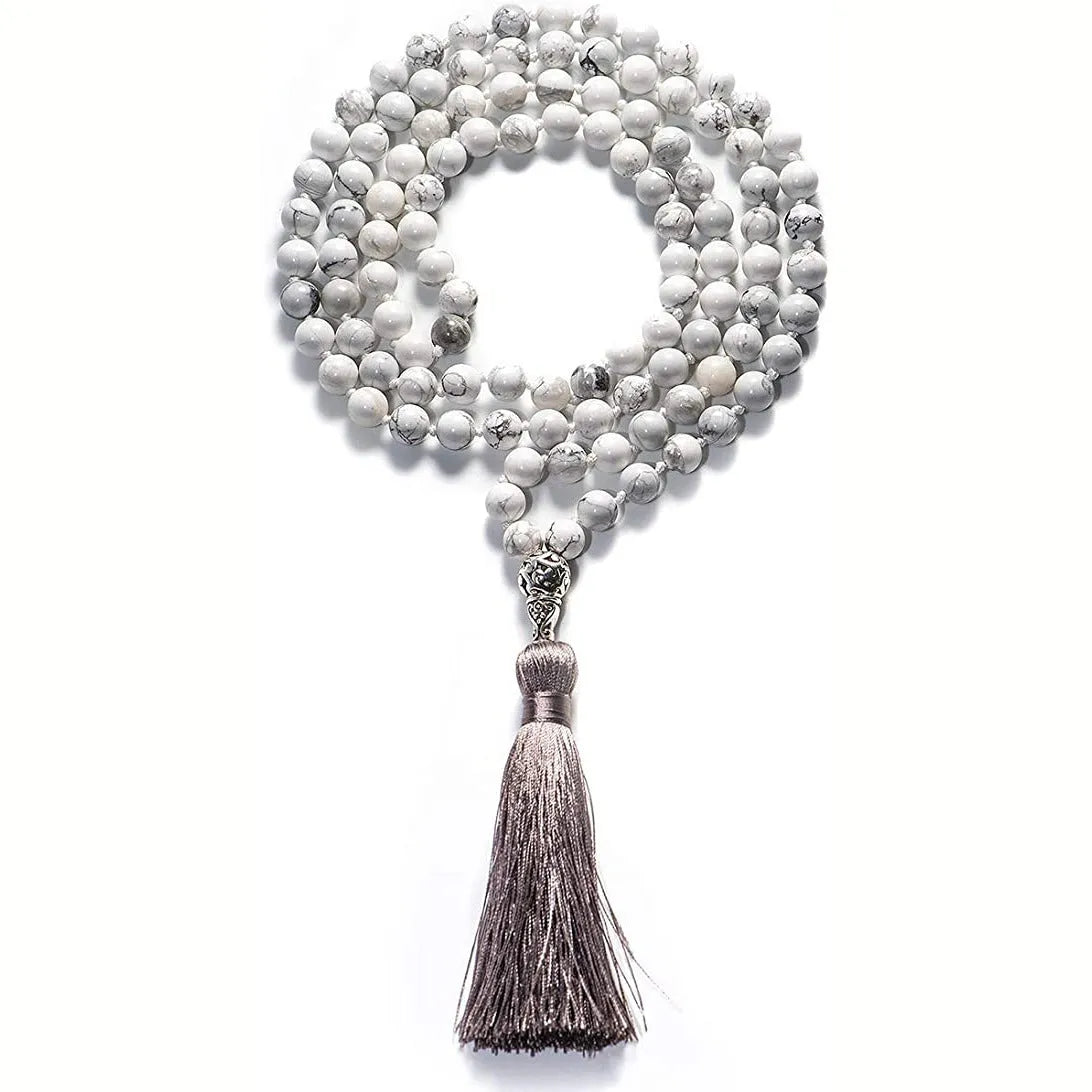 Long unisex agate and amethyst tassel necklace with blue stone pattern, measuring 95-100cm.