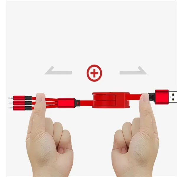 3-in-1 telescopic charging cable extended to 120cm with split connectors and titanium alloy interfaces