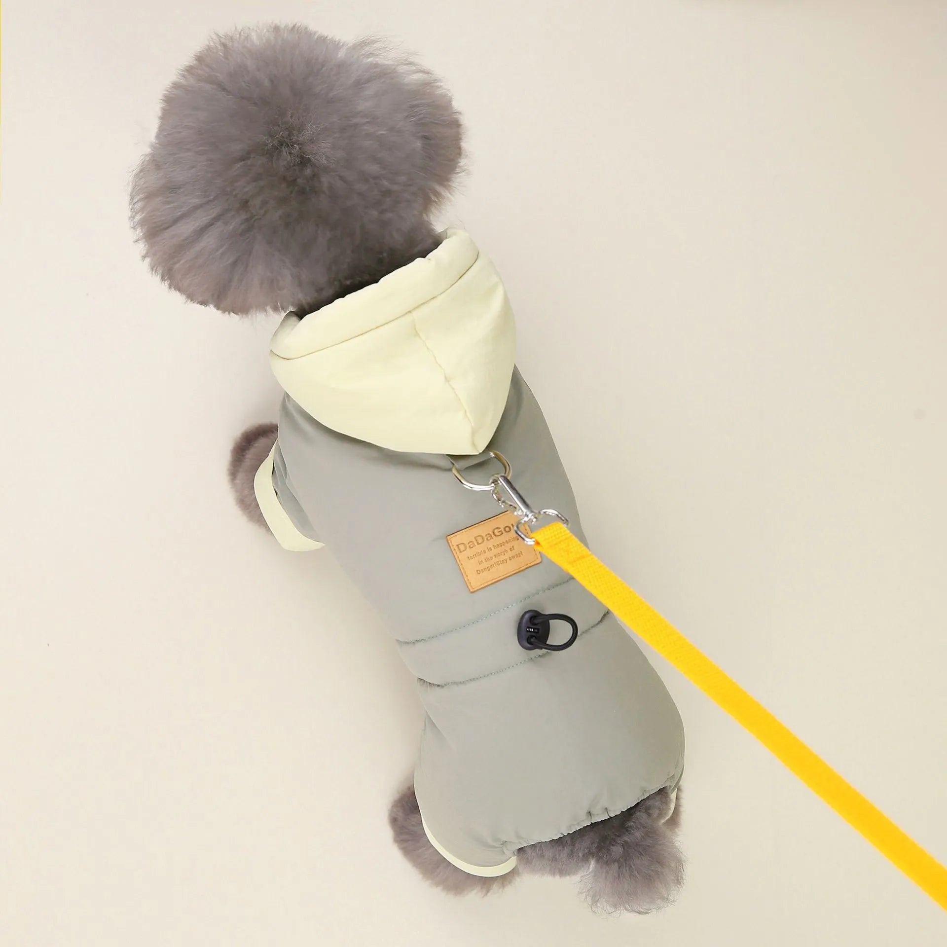 Dog wearing autumn winter four-leg cotton-padded coat in dark navy blue
