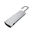 Grey aluminium USB-C docking station with HDMI, VGA, USB ports and 140mm cable