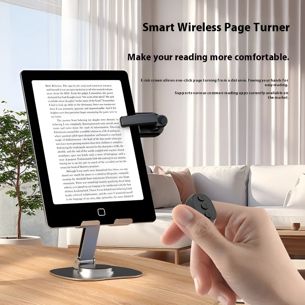 Wireless page turner remote control with clicker buttons for hands-free reading on tablets